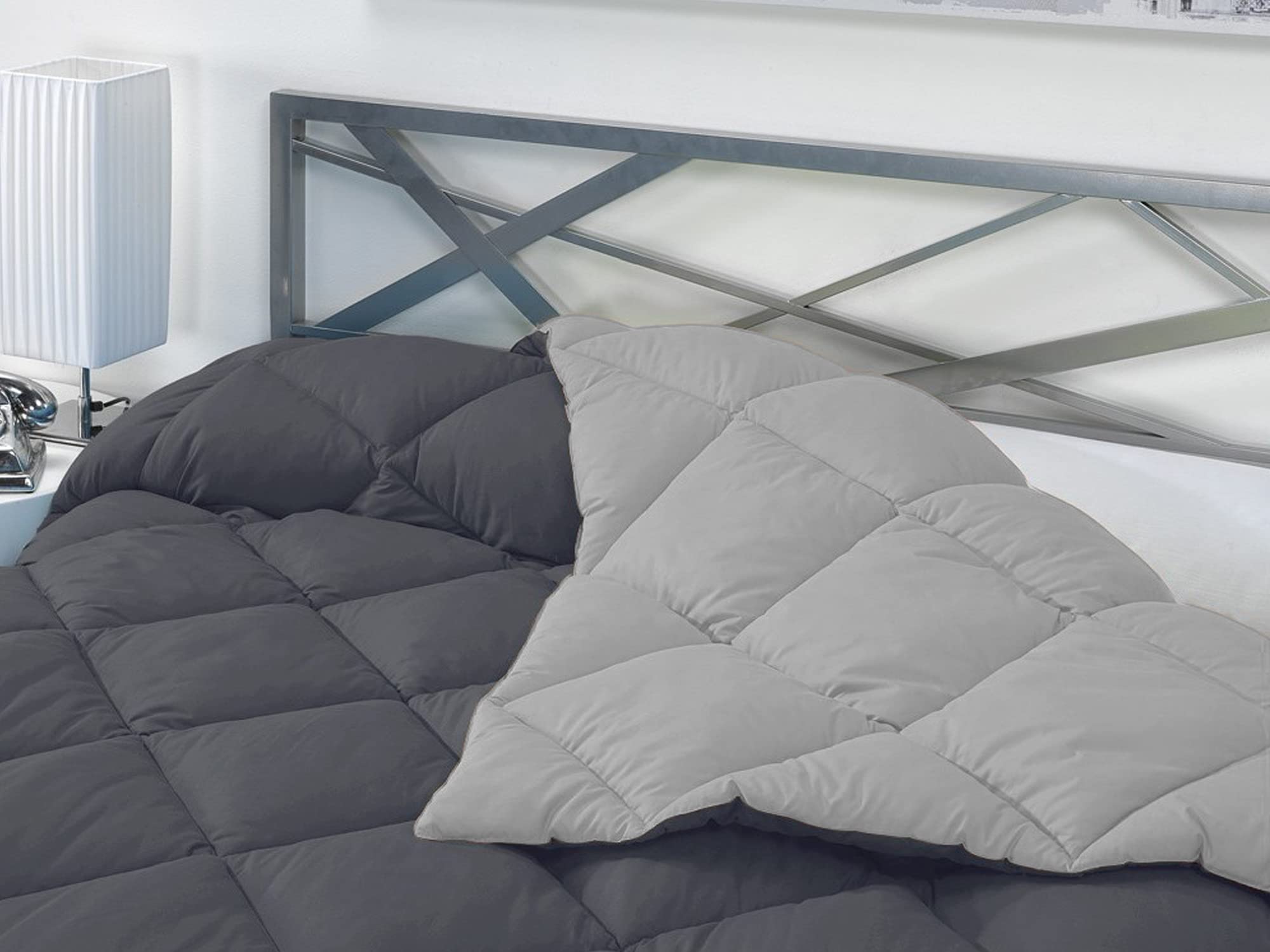 SABANALIA - Edredon Cama 135 y Edredon Cama 150 | 240x270 | Edredón nórdico de 400 g Reversible (Bicolor) | Relleno de Fibra Hueca Virgen Siliconada | Hipoalergénico | Color Gris y Gris Claro