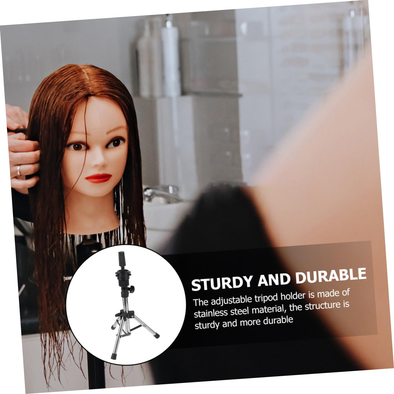 Verstellbarer Perückenkopfständer aus Faltbarer Dreibein Stativ für Friseurtrainingsköpfe Platzsparend Langlebig und für Professionelle Haarstyling Übungen