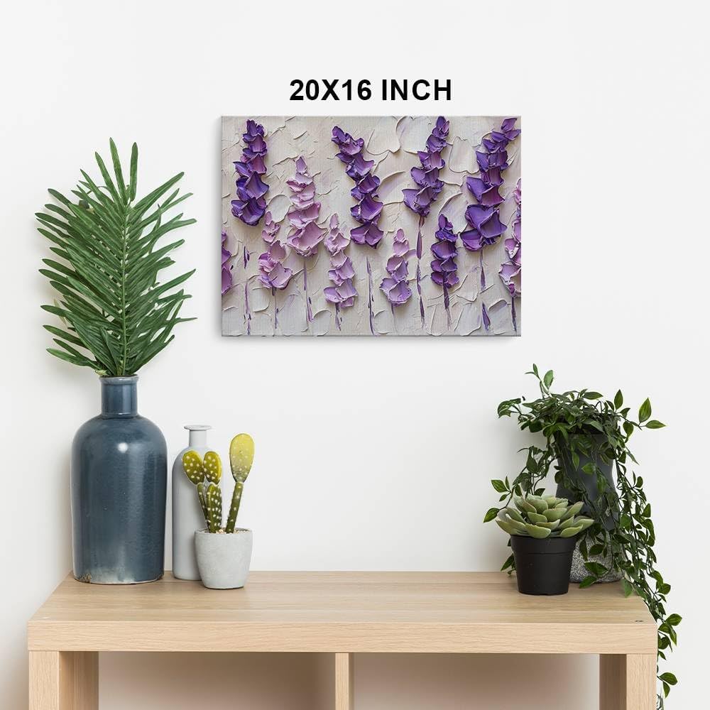 HomeGiftCentral Lavender Flower Purple Design 4 Canvas Wall Art Picture Prints Artwork Framed For Living Room Wall Home Decor Gifts For Family Art Easy Hanging
