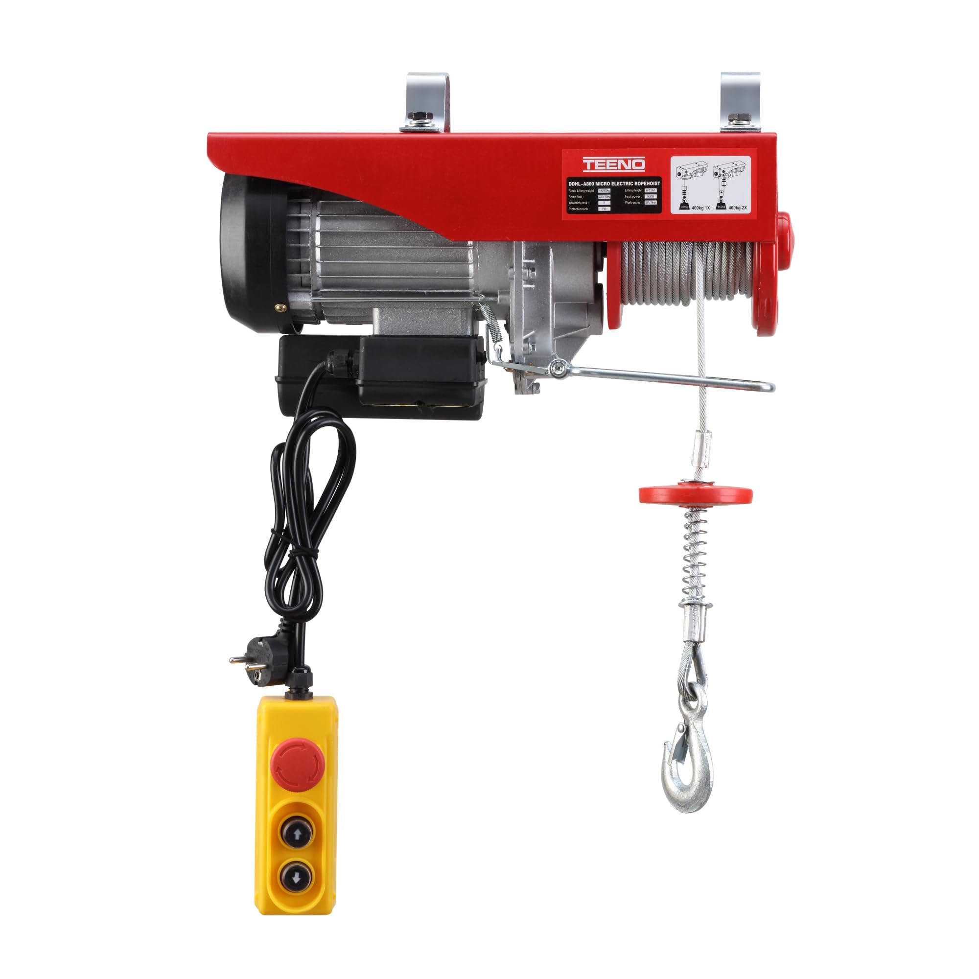TEENO Elektrischer Seilzug 1000 kg 1800 W 10 m/min 220V Hubhöhe 20 m Motor
