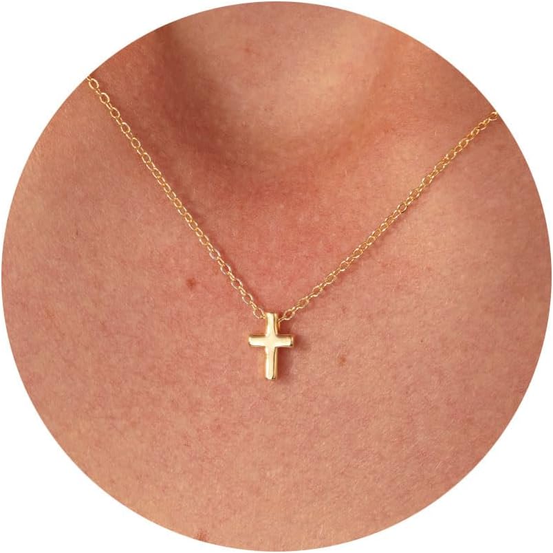 Cross Necklace for Women, 14K Gold Plated Cross Pendant Necklace Dainty Simple Gold Cross Necklace Tiny Gold Cross Necklaces for Women Trendy Gold Jewelry for Women