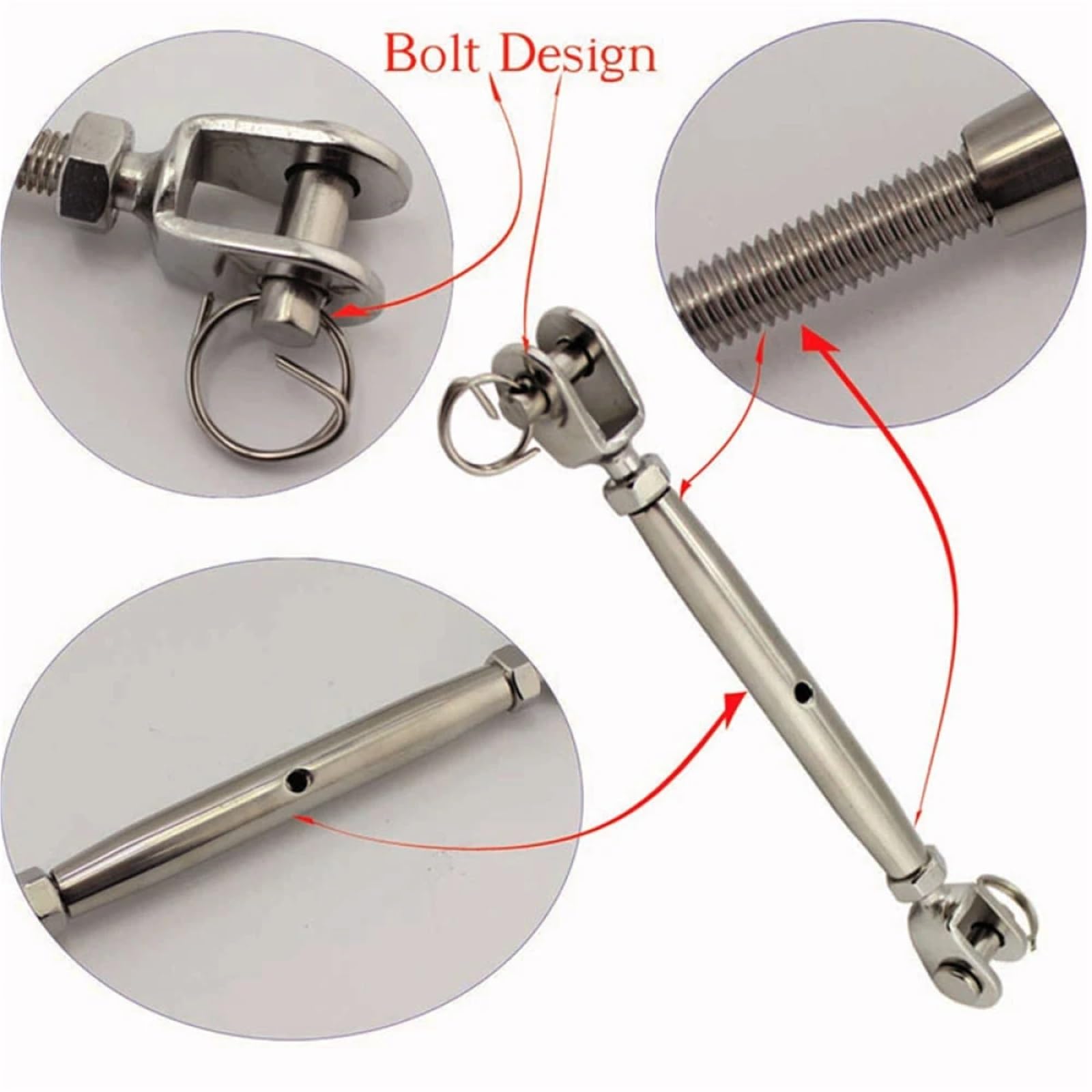 8 pz Tenditore In Acciaio Inox 304 M5/M6/M8/M10 for Cavo Marino Ringhiera Corpo Barca A Vela Rigging Hardware per Recinzioni e Supportos Piantes(M5)