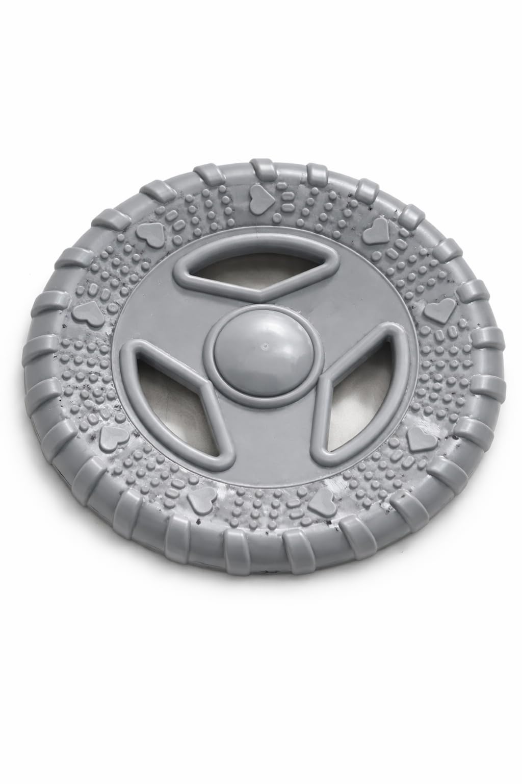 Pet Guru Rubber Dog Frisbee Toy, Durable and Flexible, Gentle on Teeth, 18 CM, for Fetch and Tug-of-War, (Grey, Medium 18 CM)