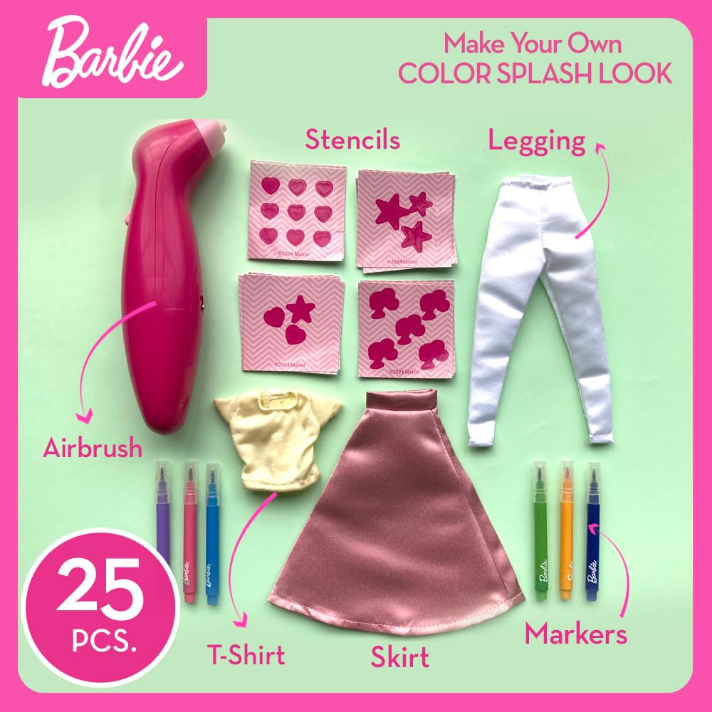 Barbie DIY Airbrush Studio, 25-Piece Color Splash Fashion Kit, Vibrant Colors (Including Primary and Secondary Colors - Image 2