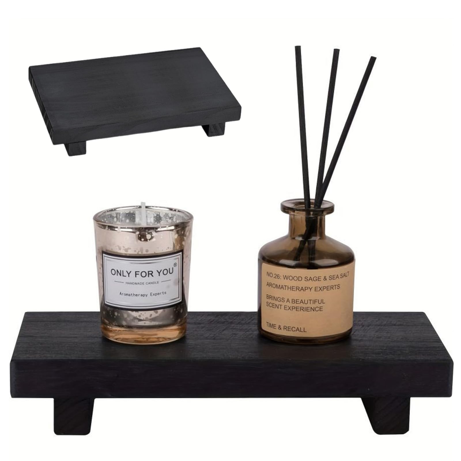 CavspkArt Wood Decorative Soap Dispenser Tray for Display,Farmhouse Bathroom Counter,Kitchen Sink Organizer Pedestal Riser Plant Stands,Wooden Pedestal Holder for Home Decor (Black,7.5x3.5x1.6inch)
