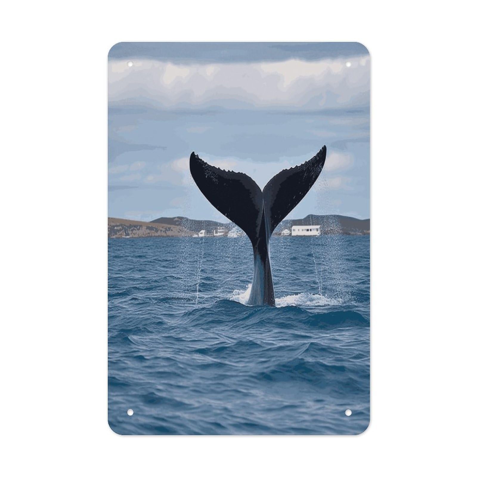 LDGSUPH Whale Tail Wall Art Prints Folded Edge Iron Sheet Painting with Holes for Wall Prints Decorative Picture Metal Signboard Decor Painting for Outdoor Indoor Wall Decor