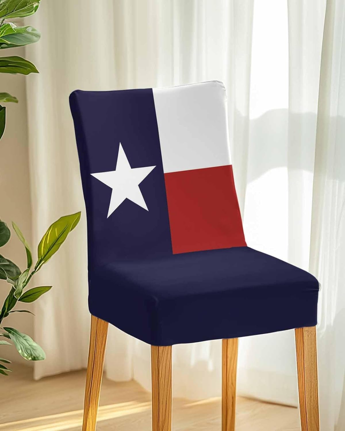 Dining Room Chair Covers Texas Star Flag Stretch Slipcovers Set of 4, Star and White Red Stripe Removable Washable Chair Seat Protecter for Kitchen Hotel Wedding Party