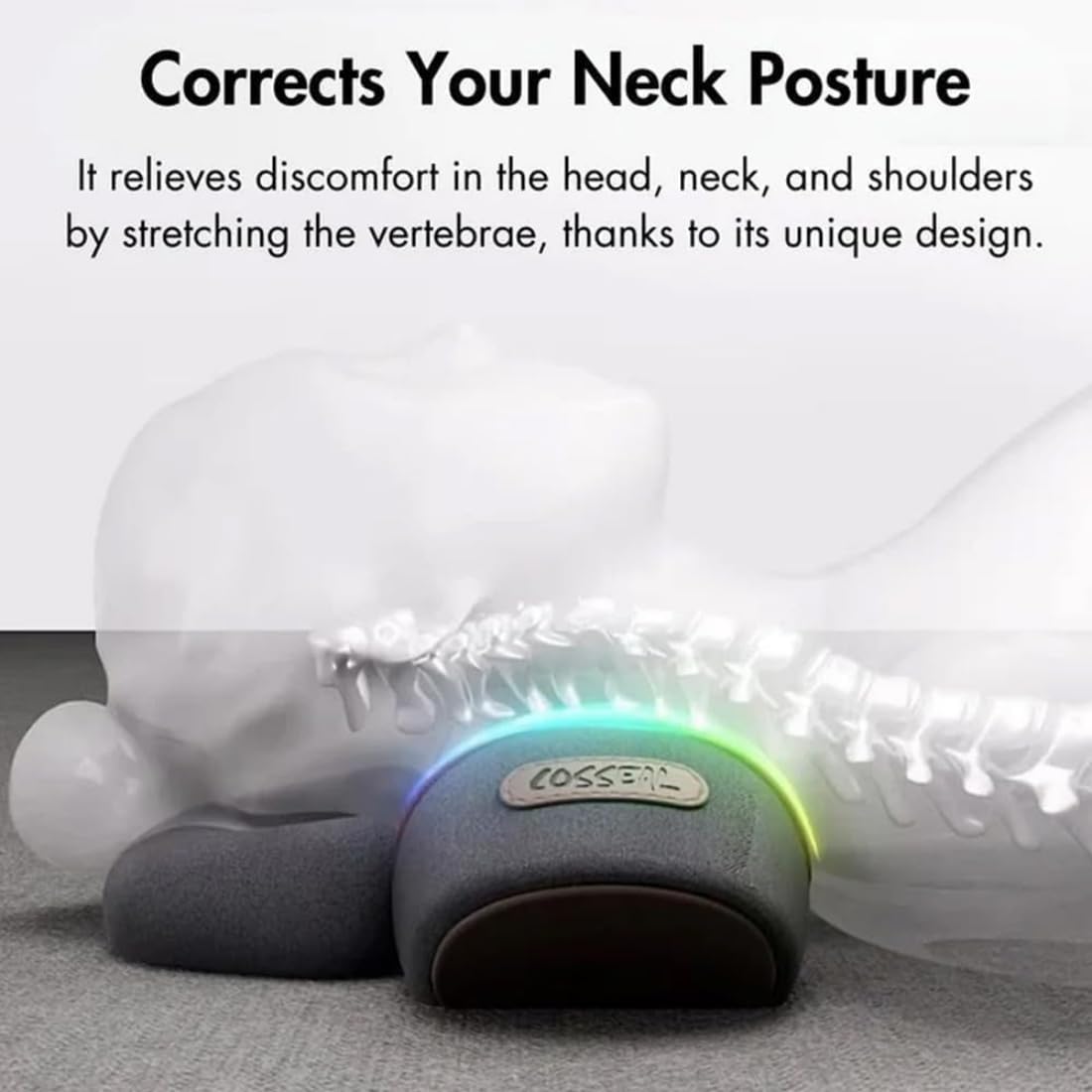 Almohada de Masaje Cervical, Masajeador de Cuello y Hombros con Calor, Masajeador Cervical Electrico, Vibración, Tracción de Cuello, Calefacción, Intensidad Ajustable (Gray)