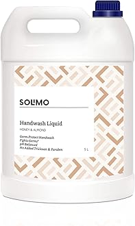 Amazon Brand - Solimo Liquid Handwash, Refill Can | Honey & Almond | 5 Litre | Fights Germs | pH-Balanced Formula | No Added Triclosan & Paraben