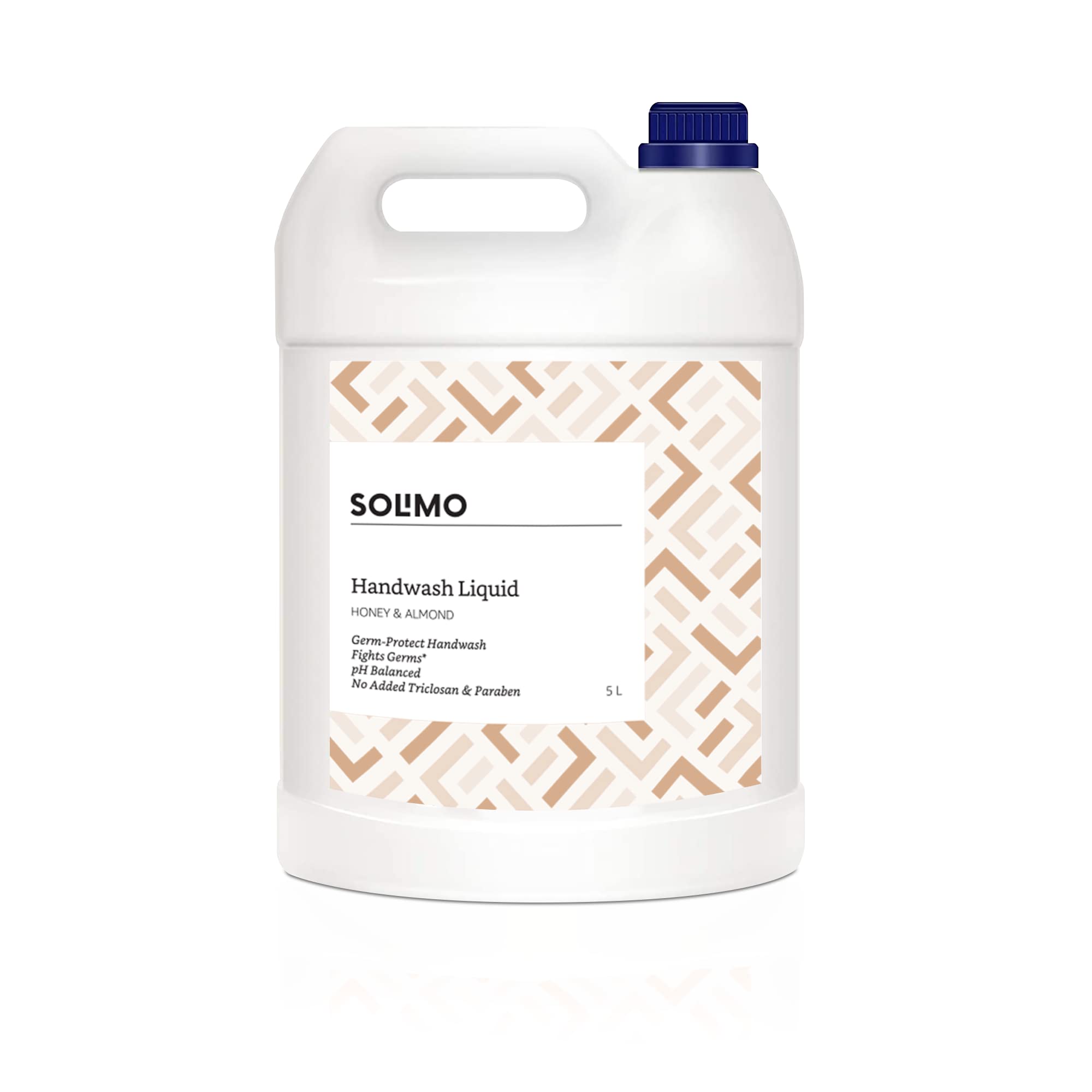 Amazon Brand - Solimo Liquid Handwash, Refill Can | Honey & Almond | 5 Litre | Fights Germs | pH-Balanced Formula | No Added Triclosan & Paraben
