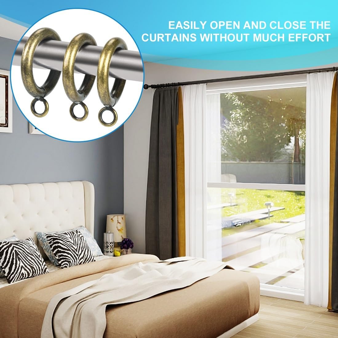 36Pcs Ant Brass 1.0-Inch Inner Diameter Metal Curtain Rings with Eyelets,Fits Up to 0.8-Inch Rod,Thick Wire Diameter (Ant Brass-36Pcs)