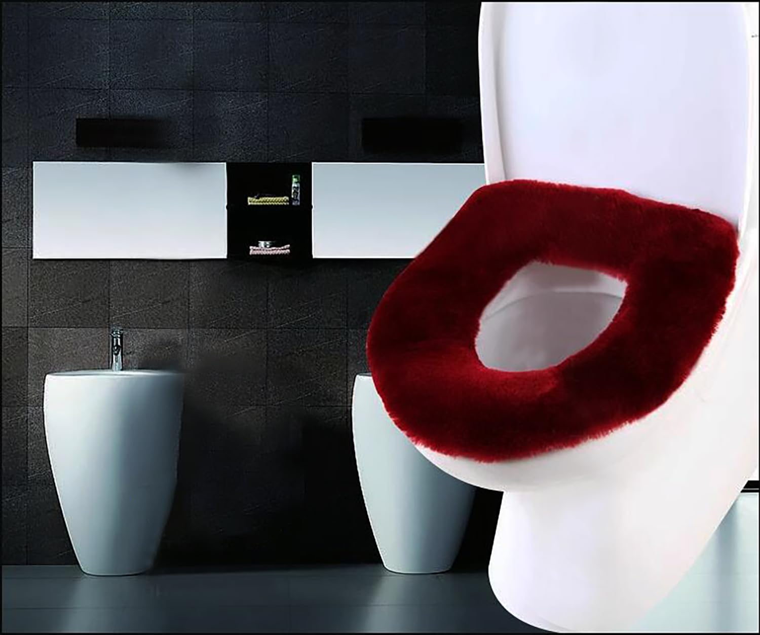 U&M Genuine Sheepskin Toilet Seat Cover Bathroom Soft Warm Washable Real Fur Wool Toilet Seat Pads Easy Installation& Care