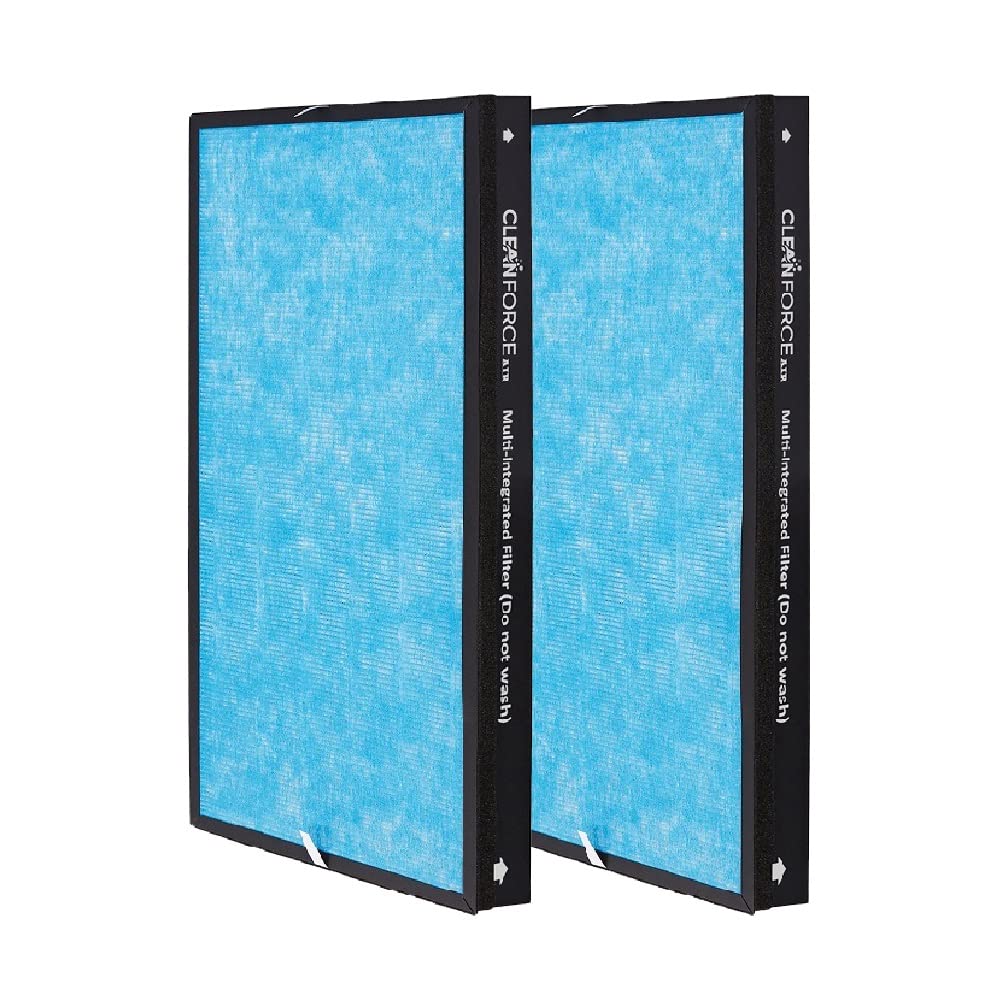 CLEANFORCEAIR Multi-Integrated H13 Ture HEPA Replacement Air Filter for MEGA1000 Air Purifier, filters Dust, Somke, Pollen, Wildfires, Pet Hair Dander and Odors, 2 PCS in Pack