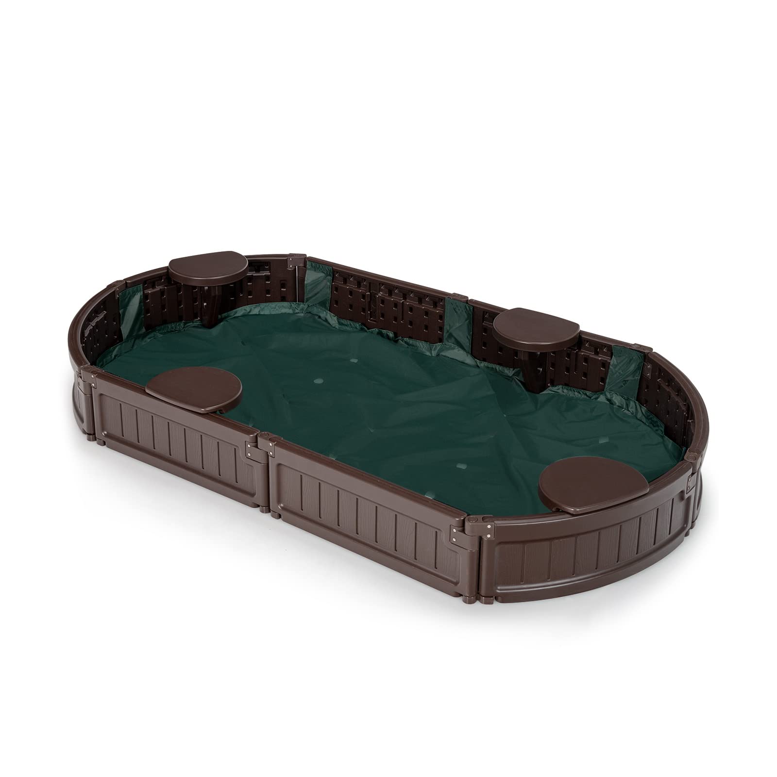 COSTWAY Arenero Infantil Elíptico 183 cm, Arenero con Cobertura Impermeable, Cobertura Inferior y Asientos Incorporados en los Ángulos, para 4 Niños, Kit Arenero de Exterior para Patio (elípticio)