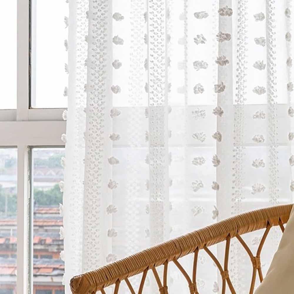 White Sheer Curtains 2 Panels for Living Room Darpes Textured Sheer Window Curtains Embroidered Curtains for Nursery Bedroom Farmhouse (Grommet Top,52x59 inch 2 Panels)