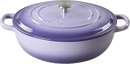 Miniatura 6 de EDGING CASTING Horno holandés de hierro fundido esmaltado con cazuela poco profunda con mango doble, 3.8 cuartos de galón, rojo