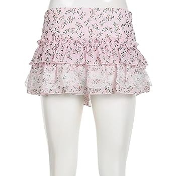 Amazon.com: Tinpia Chiffon Floral Lace Mini Skirt Y2K Women