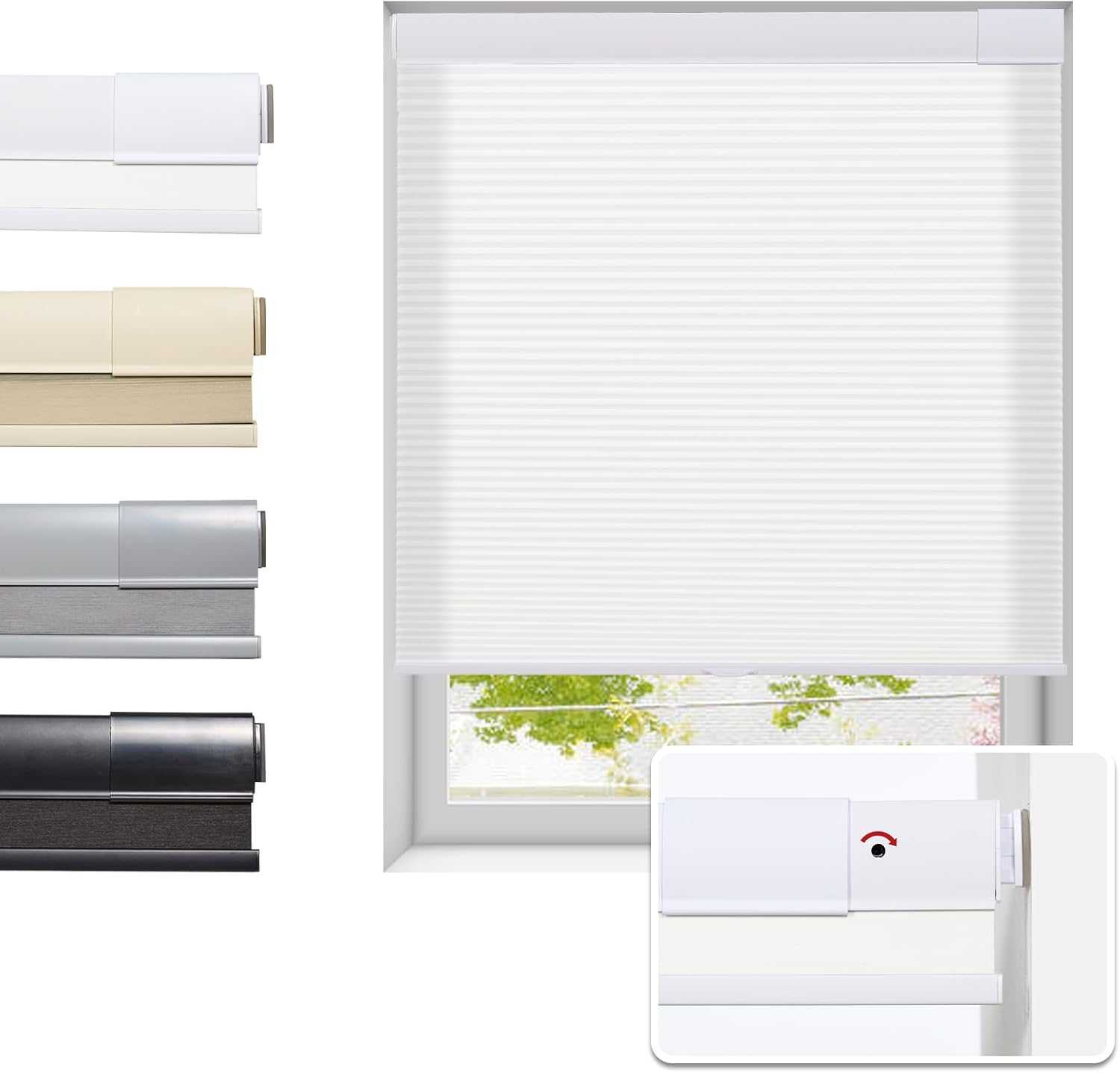 No Drill Cellular Shades for Indoor Windows, Thermal Insulating & Noise Reducing Honeycomb Blinds, Cordless Free Stop Blinds Light Filtering, White, 23 1/2" W x 64" H 23 1/2"W x 64"H White(light Filtering)