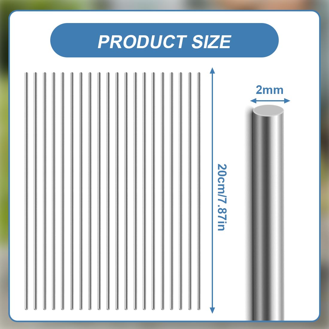 Aste Rotonde Acciaio Inox 304, Tondino 2mm x 300mm, 20 Pezzi per Fai da Te