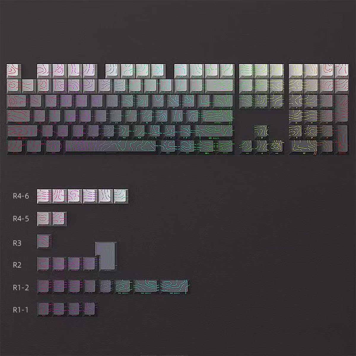 Juego de 134 teclas PBT de doble disparo Cherry Profile Shine Through Topographic Keycaps para teclado mecánico Cherry Mx 61/64/87/104/108