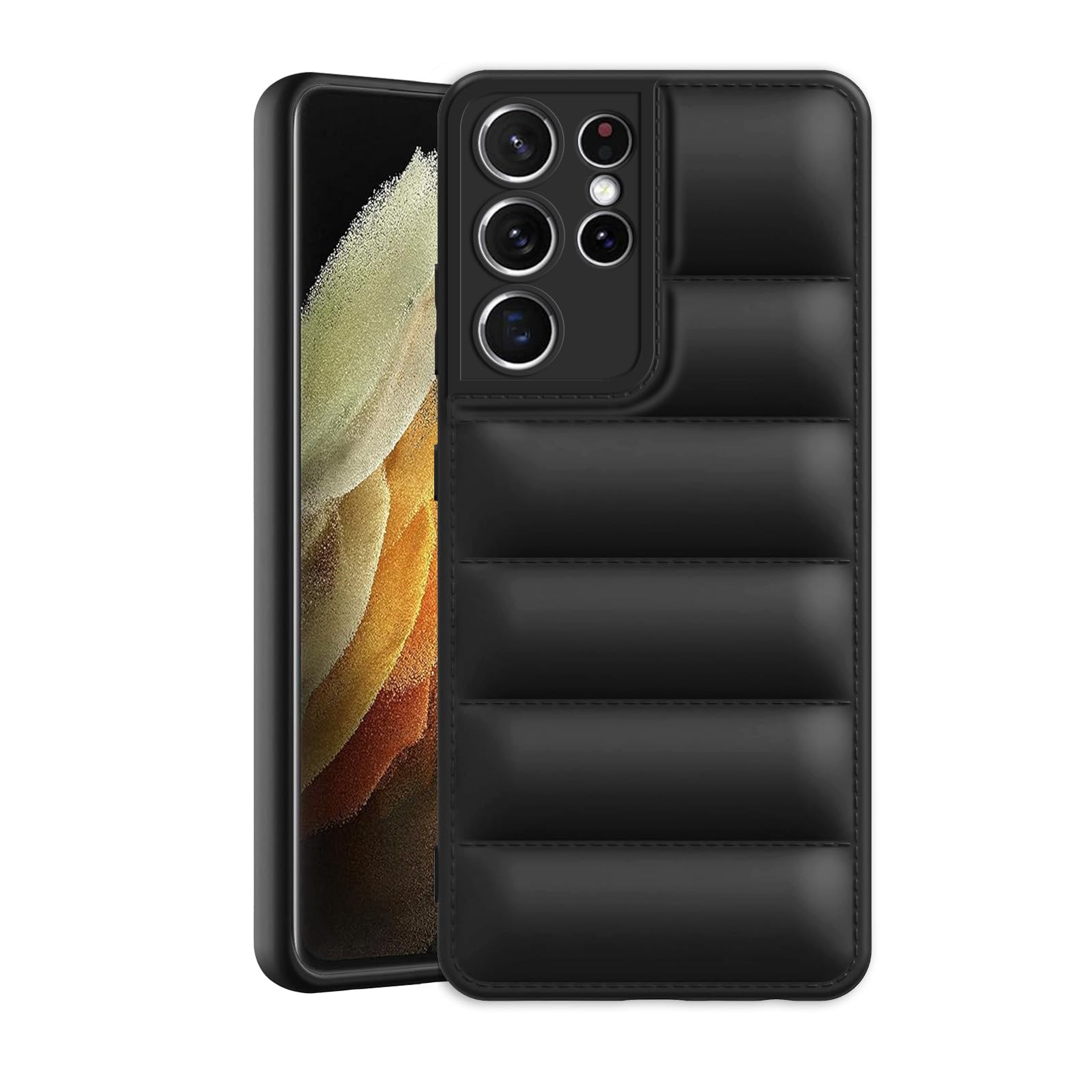 Amazon Brand - Solimo Puffer Case Camera Protection Soft Back Cover for Samsung Galaxy S21 Ultra - Black (B0CV55JDWK) Amazon Price History, Amazon Price Tracker