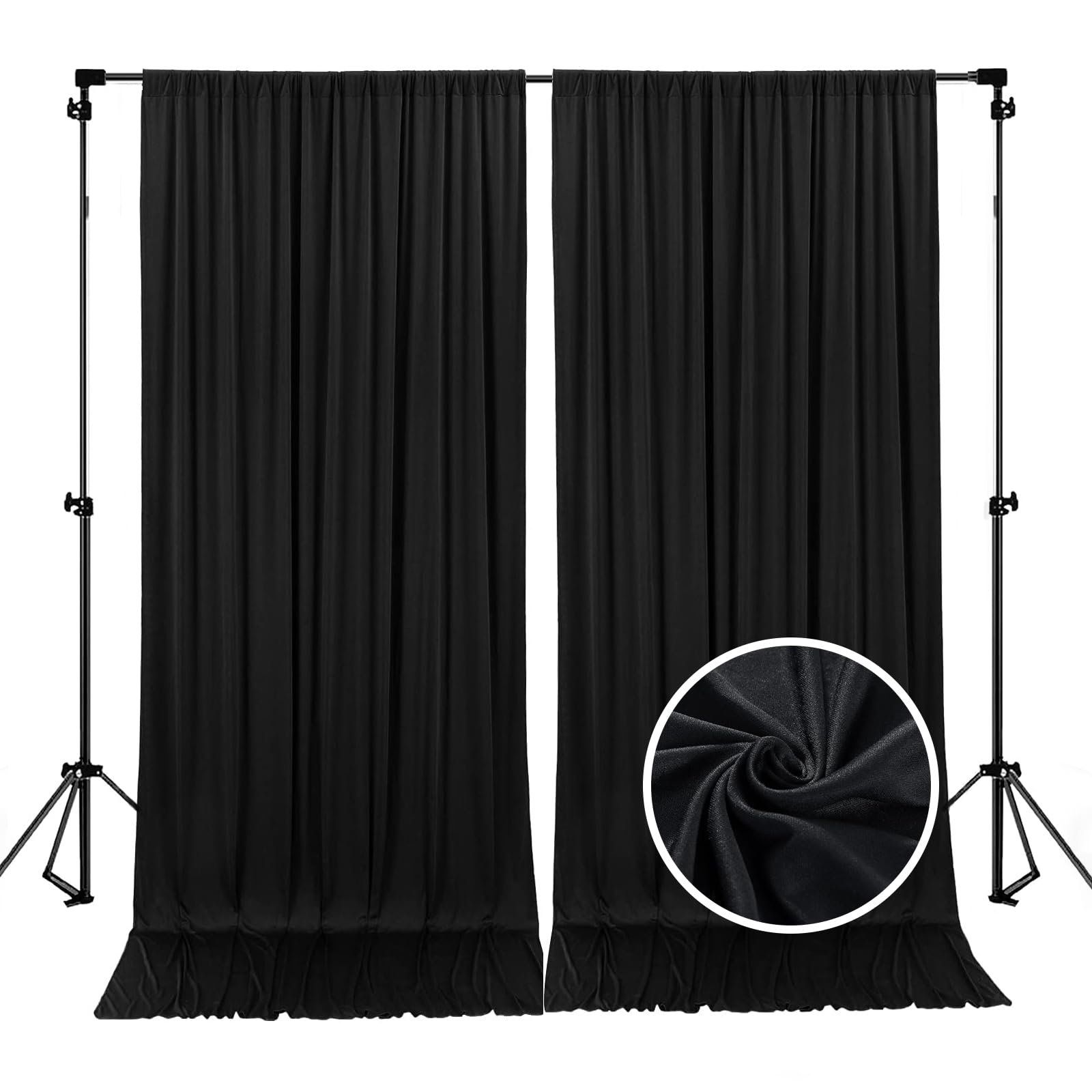 10 x 7 Feet New Black Backdrop Curtain for Partie, Background Curtains for Photoshoot, Birthday, Wedding, Halloween, Thanksgiving, Christmas, New Year