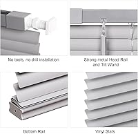 Vista 24 de LazBlinds Persianas sin herramientas sin taladro, persianas mini de vinilo de 1 pulgada, persianas sin cuerda para ventanas, persianas horizontales