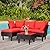 FDW Patio Furniture Sets 5 Pieces Outdoor Wicker Conversation Set Sectional Sofa Rattan Chair for Outdoor Backyard Porch Poolside Balcony Garden Furniture with Coffee Table,Red Cushion