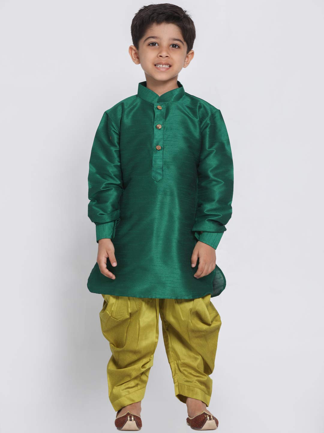 Jbn Creation Boys' Bottle Green And Chutney Silk Blend Solid Kurta And Dhoti Set (B1581)