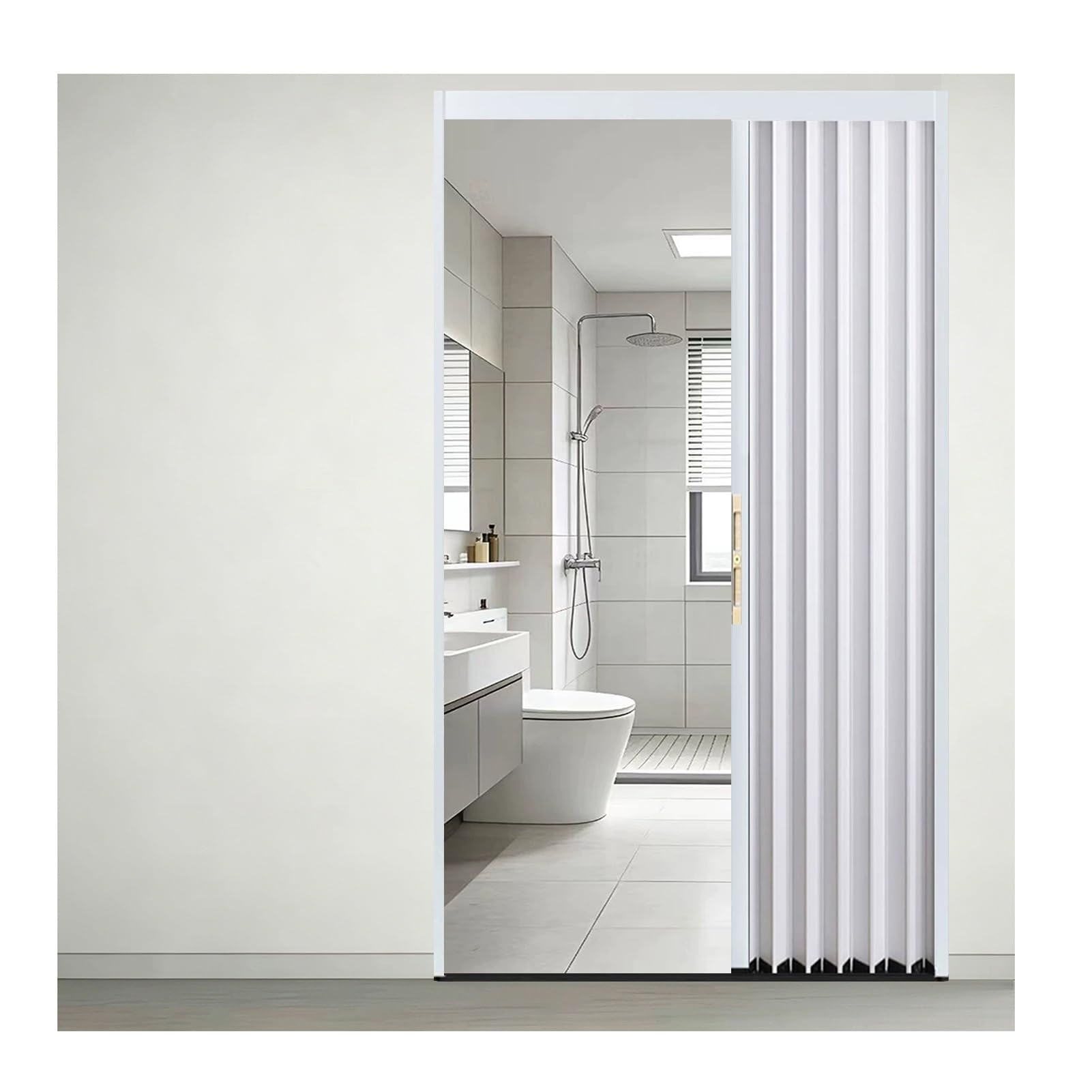 Kphymod White Frame No Drill Folding Partition Door, Soundproof Insulating Uv Block Folding Room Divider, Invisible Space Saving Temporary Privacy Divider For Renters(,85X210cm)