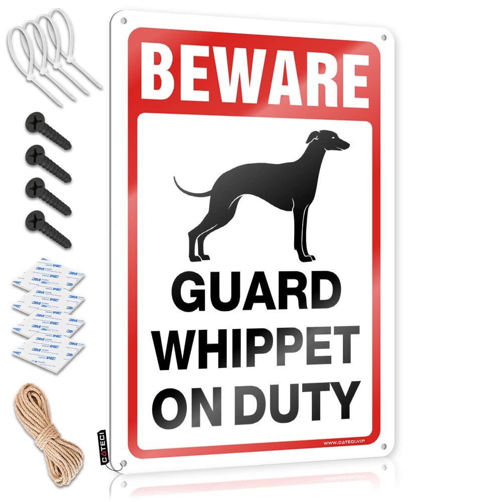 Beer Signs For Bar Beware! Guard Whippet On Duty Tin Sign Whiskey Signs For Home Bar Man Cave Sign Funny(30X40CM)