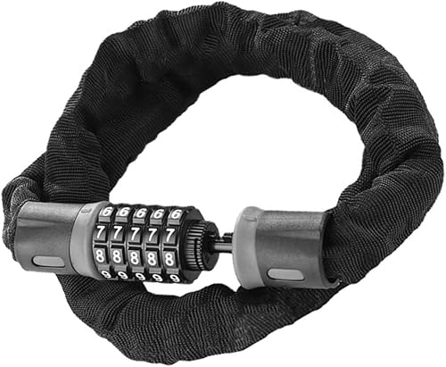 PRETYZOOM Cerradura de cadena de bicicleta de acero al carbono resistente con combinación reajustable para motos, scooters eléctricos, puertas de