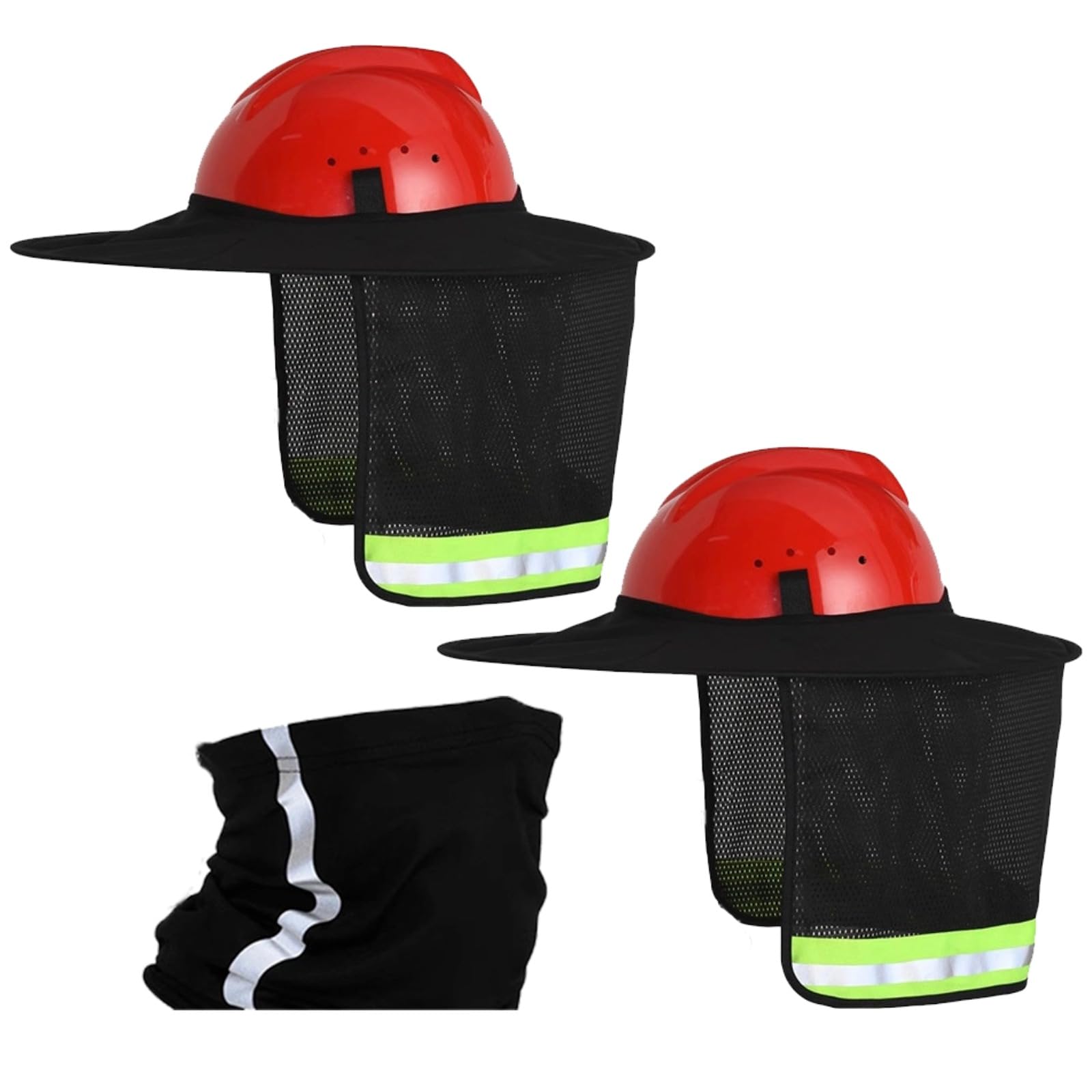 2 STK. Vollrand-Schutzhelm Sonnencape mit Nackenschlauch, reflektierendem Sicherheitsdesign, faltbarem atmungsaktivem Mesh-Gesichtsschutz für Sommerarbeit im Freien, Schwarz