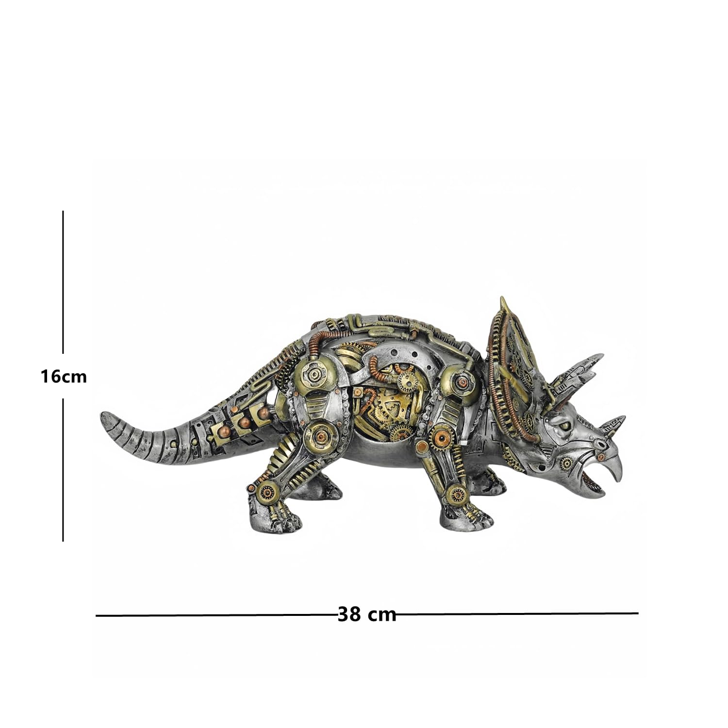 OUTOUR Steampunk Triceratops statuetka dinozaura, 38 cm, długa figurka z żywicy, dekoracja biurka, rzeźba, zwierzę, kolekcja, prezent dla mężczyzn, mężczyzn, dekoracja jaskini