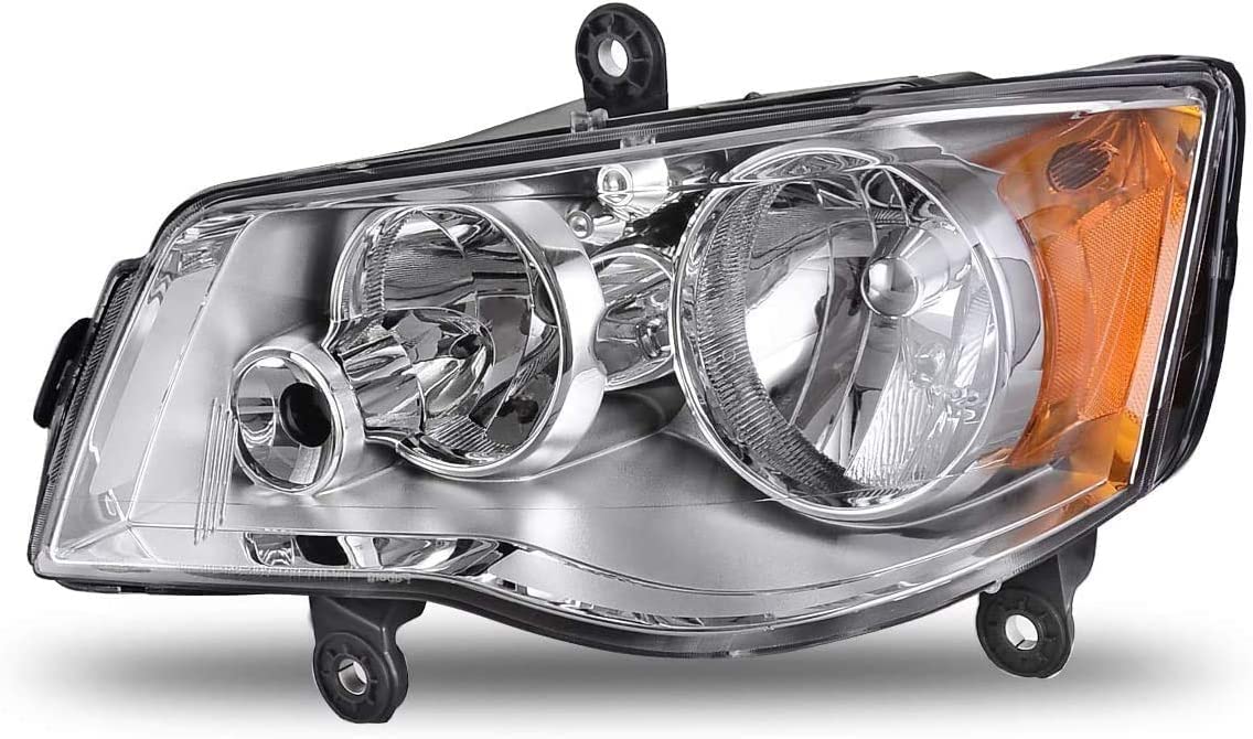 Photo 1 of ROADEAL Headlights Assembly for 2011 2012 2013 2014 2015 2016 2017 2018 Dodge Grand Caravan / 2008-2016 Chrysler Town & Country Left Driver Side Chrome Housing NOT Fit w/factory HID headlights Chrome Housing Amber Reflector Clear Lens Left