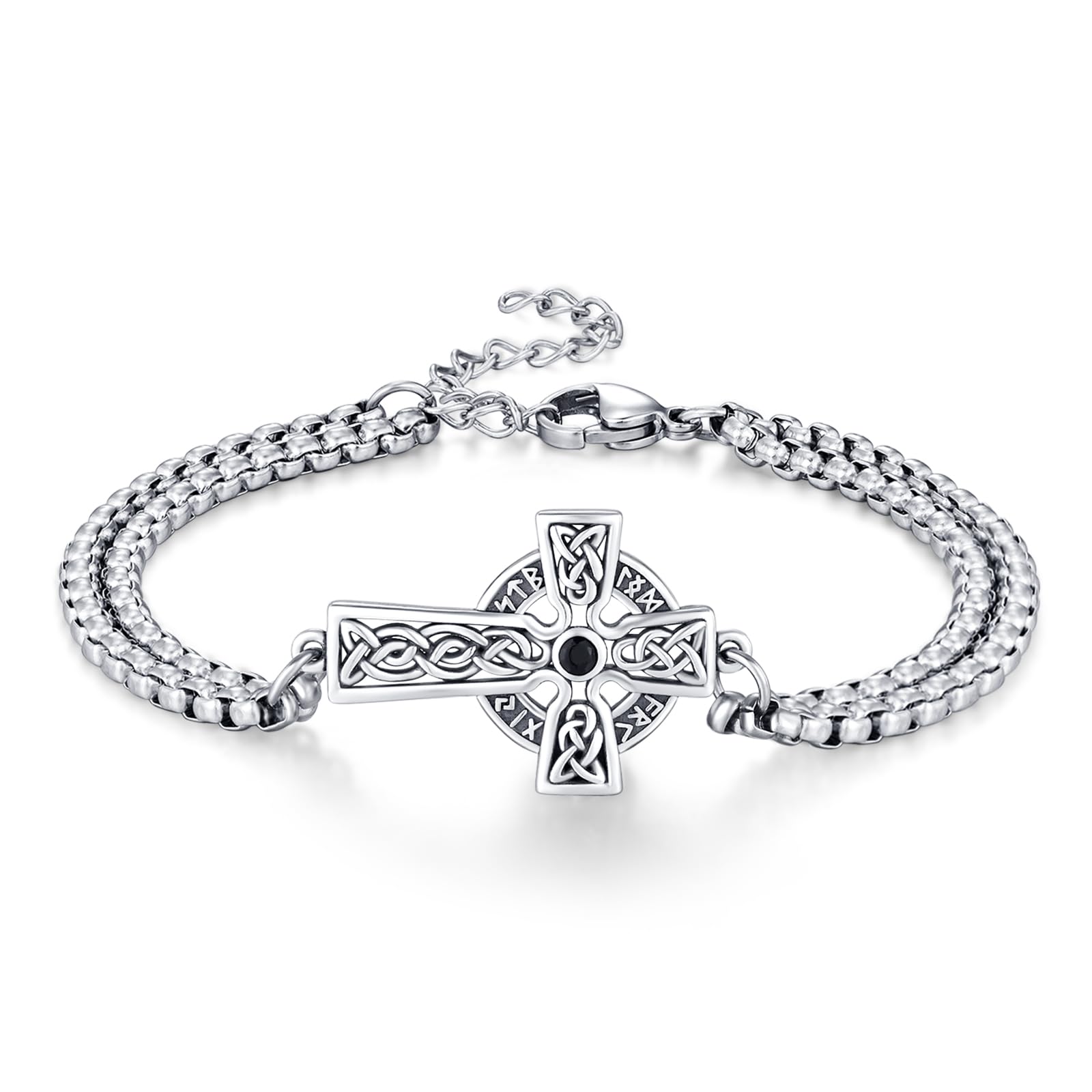 YEESIA Viking Bracelet 925 Sterling Silver Cross/Mjolnir/Wolf/Urn/Valknut/Vegvisir Bracelet Abalone Urn Jewelry for Men Women