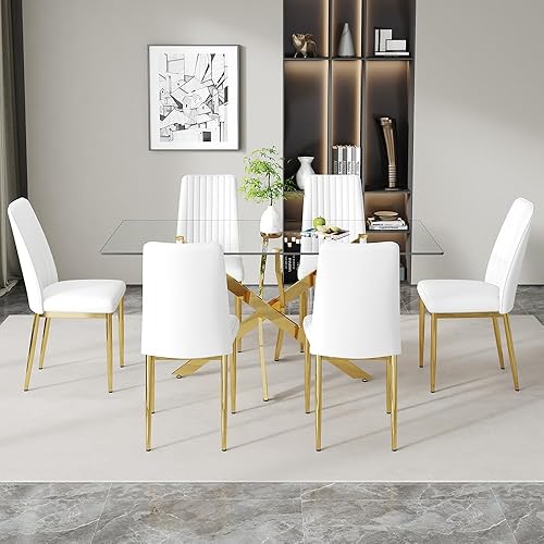 Miniatura 9 de Juego de 6 sillas de comedor modernas, juego de 6 sillas de comedor de cocina, juego de 6 sillas de comedor tapizadas de piel sintética blanca