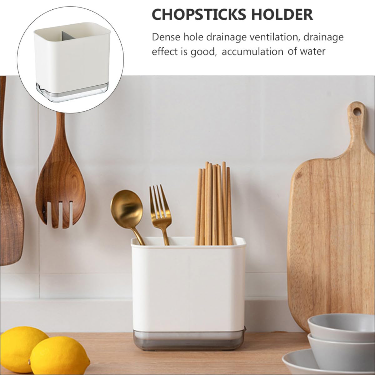 CANIGHT Organizer per Utensili da Cucina Multifunzionale Bianco, Porta Bacchette da Banco Scomparti e Scolapiatti, Portaposate Compatto per Cucchiai, Forchette e Bacchette, per Cucina