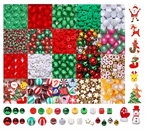 1625Pcs Red Green White Heishi Clay Beads For Christmas Jewelry Making Kit Glass Beads X-Mas Bell Bead Candy Beads Crystal Beads And Christmas Charms For Diy Holiday Christmas Necklace Bracelet #TOP1