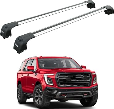Roof Rack Cross Bars for Chevy Suburban & Tahoe, GMC Yukon, Cadillac Escalade Fits Flush-Integrated Railings, Aluminum T-Slot Bars, Lockable,330Lb Capacity Silver, 2021+ Model