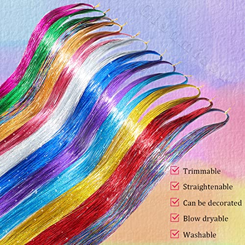 Hair Tinsel Kit Fairy Hair Tinsel Kit 47 Inch Hair Extensions Hair Tinsel Kit Strands With Tool 12 Colors 2280 Strands Sparkling Glitter Fairy Hair Tinsel (12 Colors) #TOP2