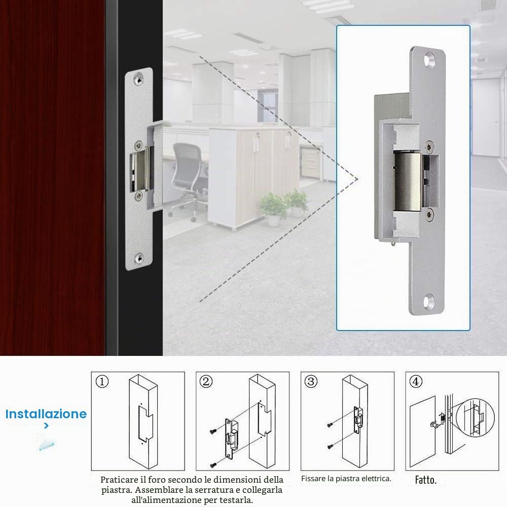 Kit di Sicurezza per Porta con Controllo di Accesso Completo con Tastiera da 125 KHz,Serratura Elettrica + Alimentatore,Pulsante di Uscita,10 Portachiavi e 10 Carte(NC kit di blocco elettrico)