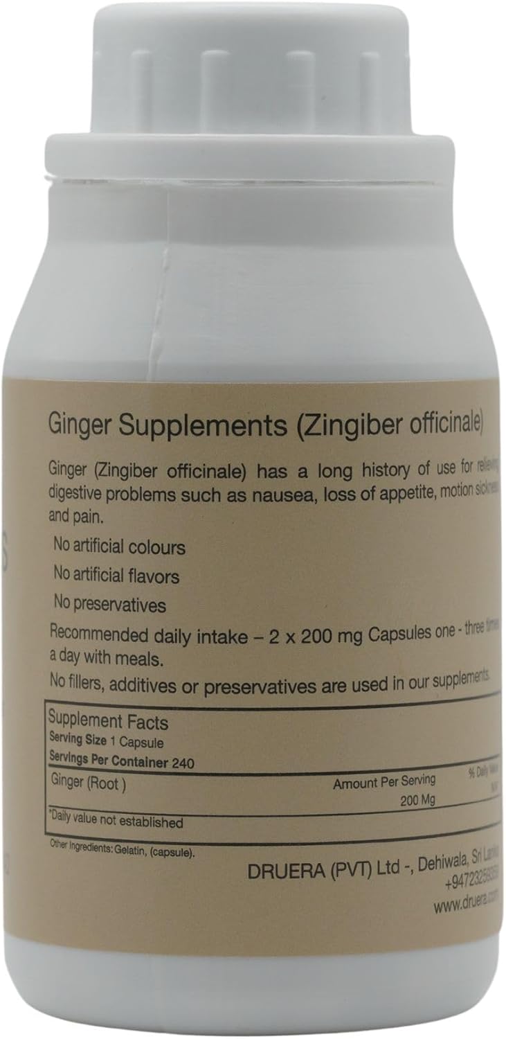 Ginger Supplements 200mg x 240,Shipped from Sri Lanka by DRUERA