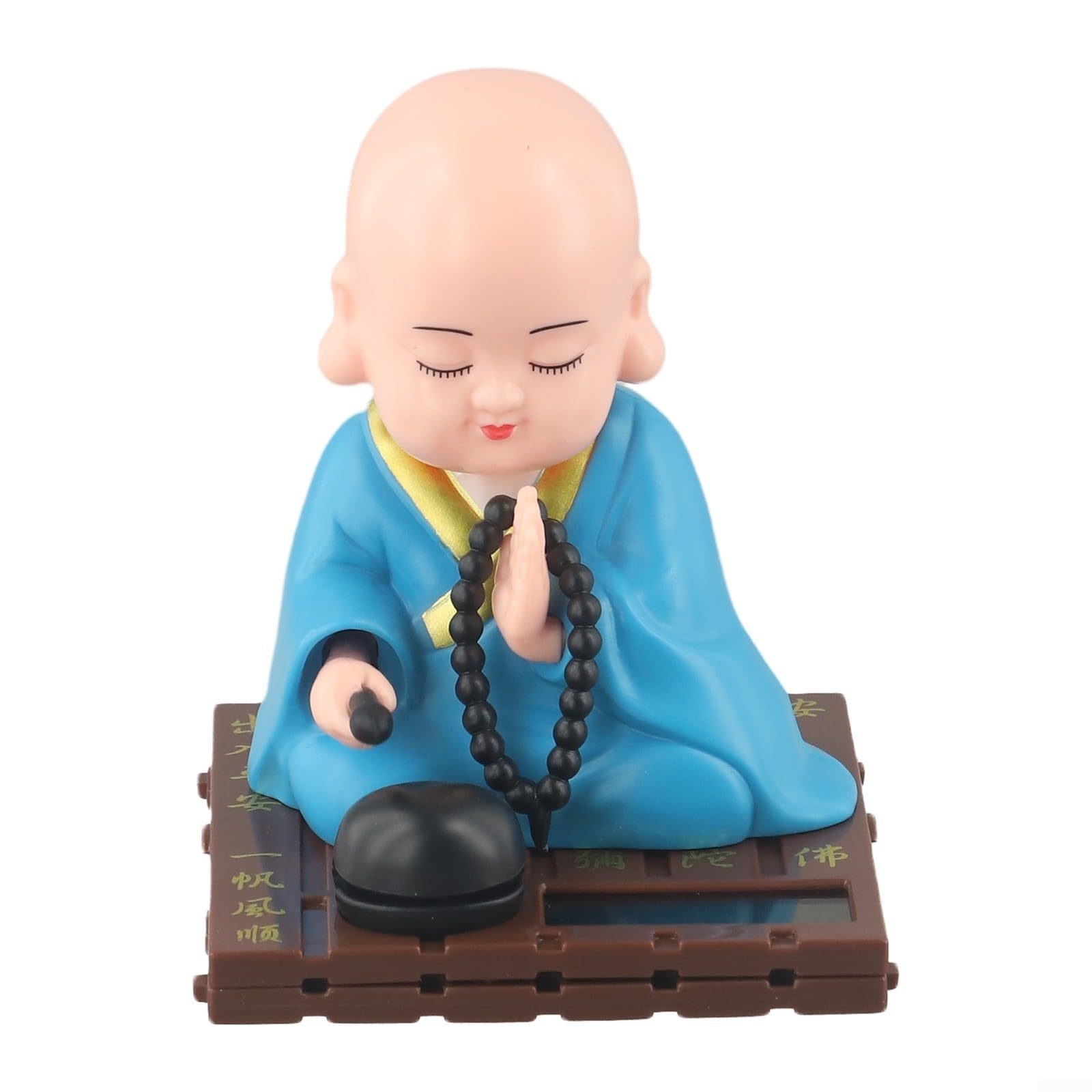 Solar Powered Monk Bobblehead Ornament, ABS Shaking Figure for Car Dashboard Home Office Desk, Sunlight Activated Nodding Decoration with Tape for Gifts and Decor(Blue)