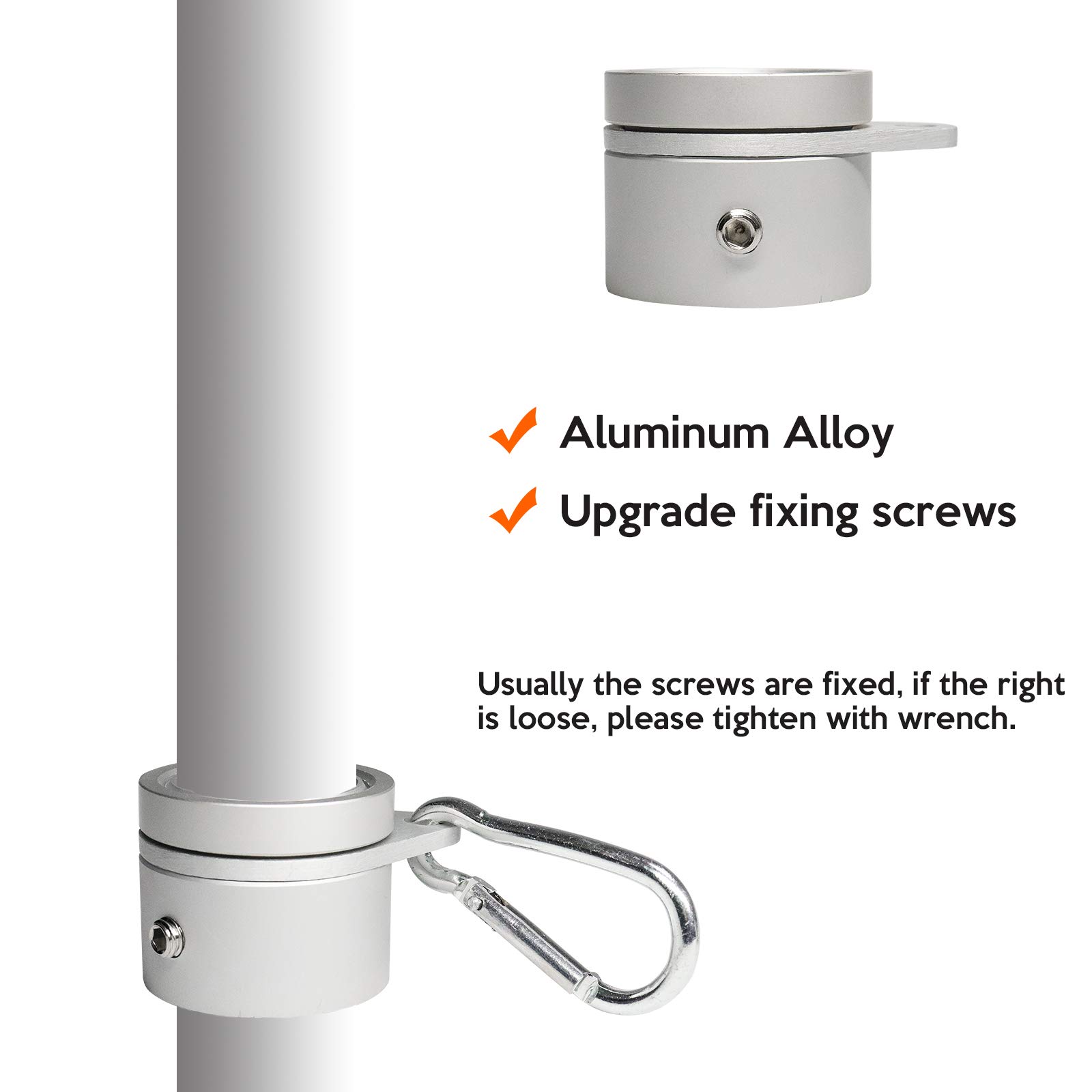 Lot De 2 Anneaux De Mât De Drapeau En Alliage D'aluminium Avec Roulements, Rotation à For 360 Degrés Avec Crochet Pour Mât De Drapeau De 1,9 à 2,5 Cm De Diamètre