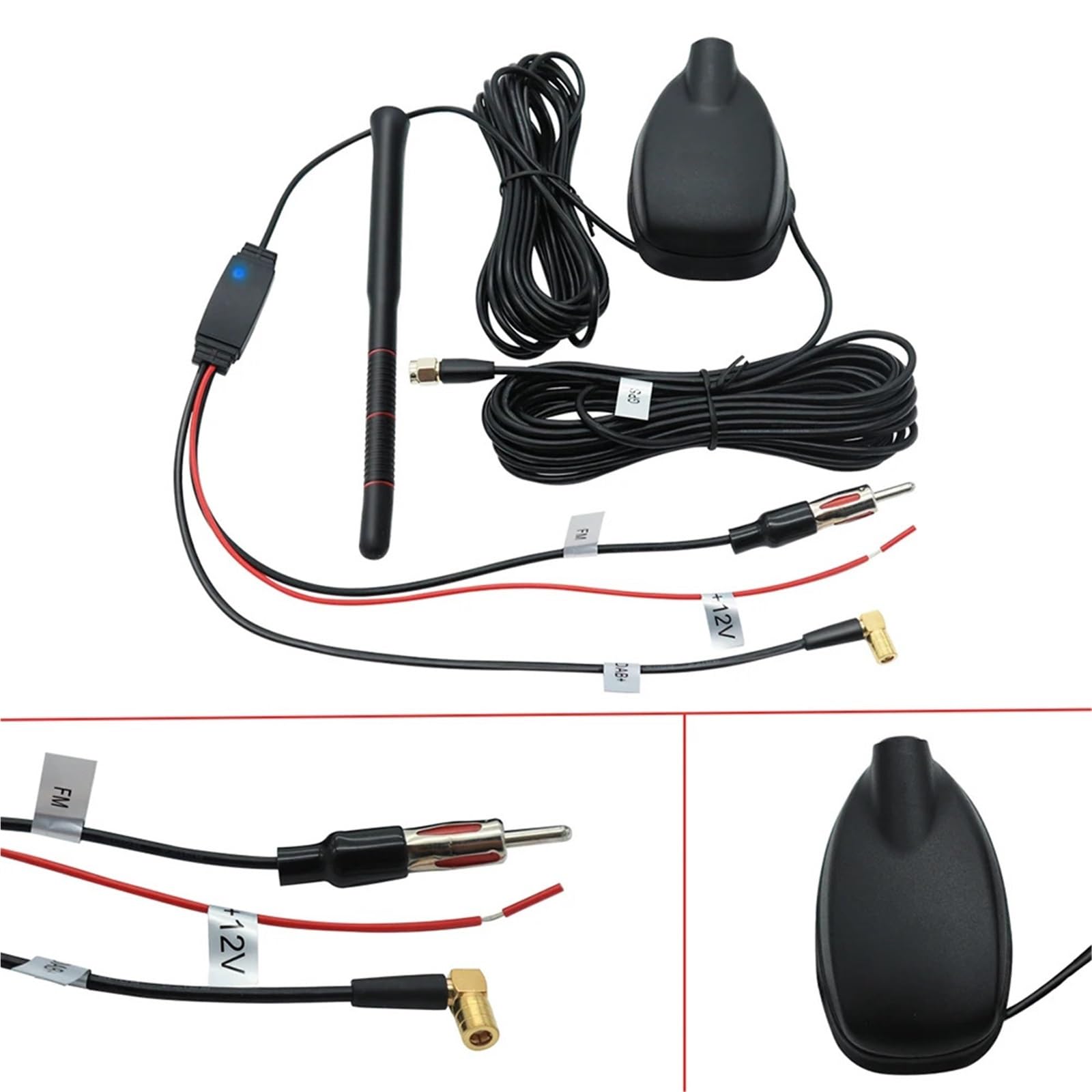 Antenne Radio Voiture Antenne Automobile Antenne Active de Toit pour Voiture, Dab+GPS+FM amplifiée, étanche et résistante à la poussière