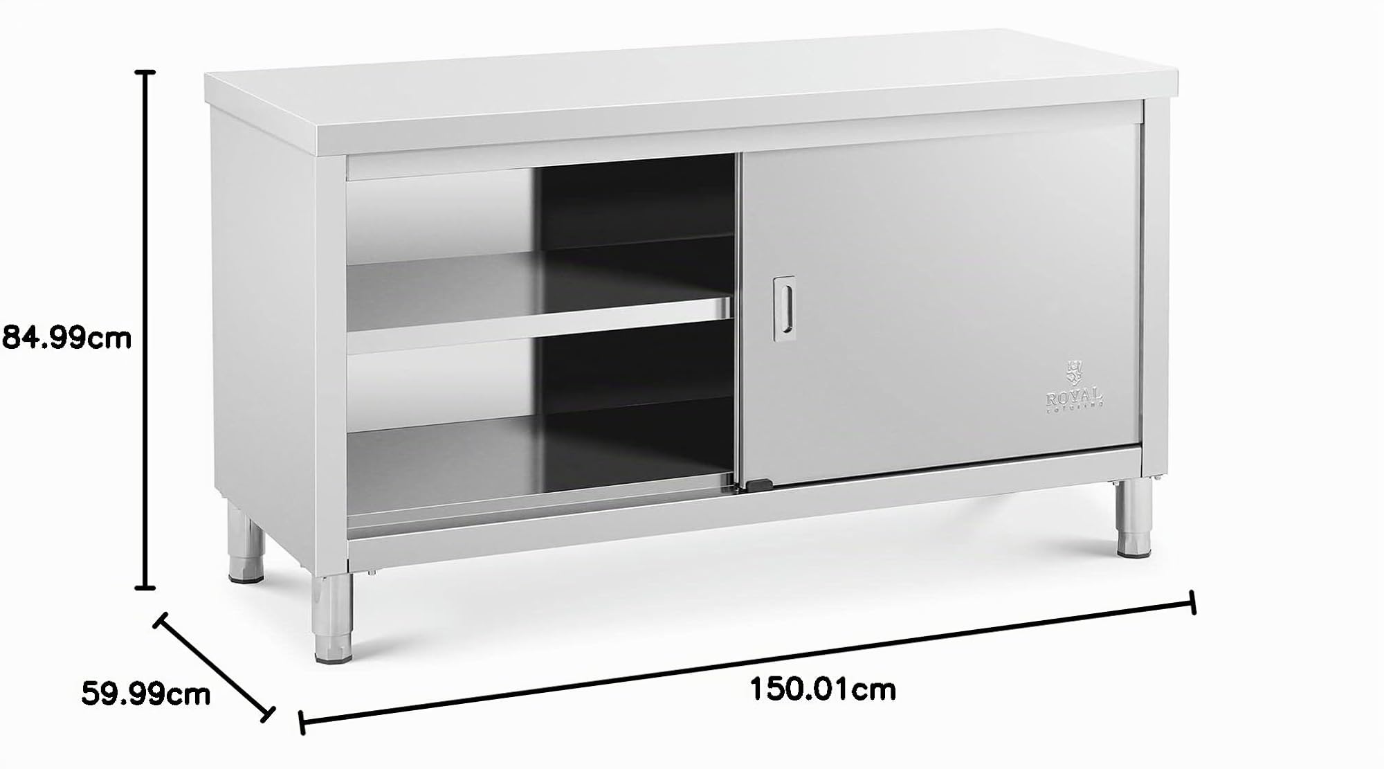 Royal Catering Mueble Neutro en Acero Inoxidable Armario RCSSCB-150x60-E (150 x 60 x 85 cm, 2 Puertas correderas, 600 kg de Capacidad de Carga)