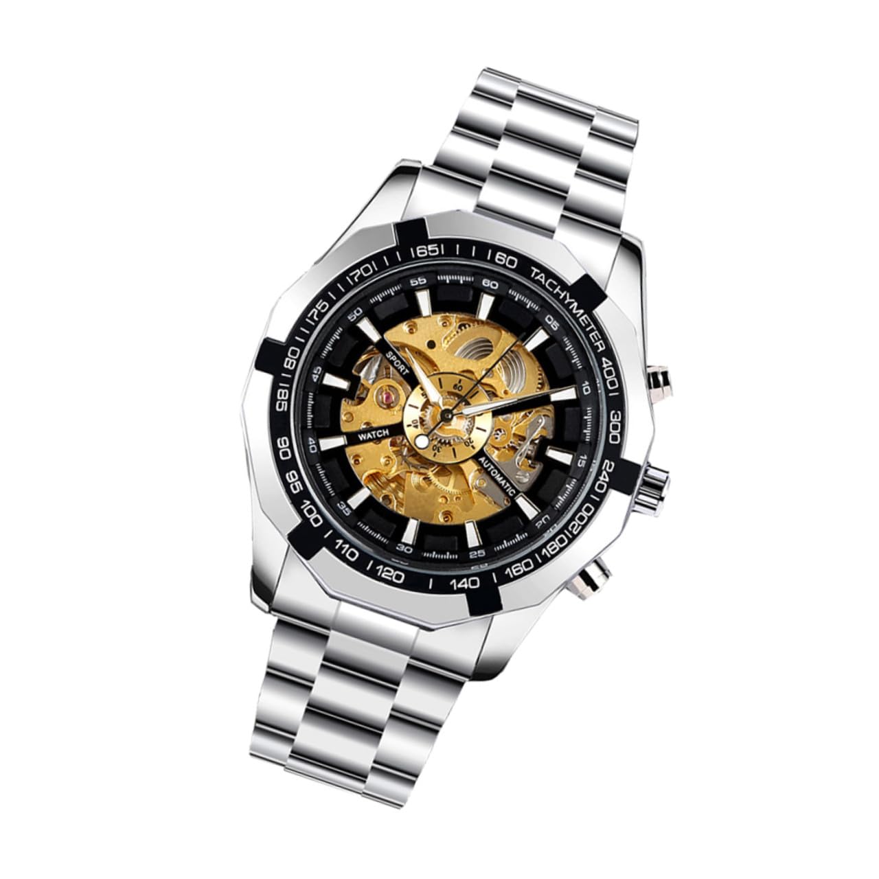 Reloj Mecánico Esqueleto Automático Luminoso para Hombre de Negocios | Aleación de Zinc, Resistente al Agua, Gran Aguja, Estilo Elegante, Ocasión, 1 Pieza