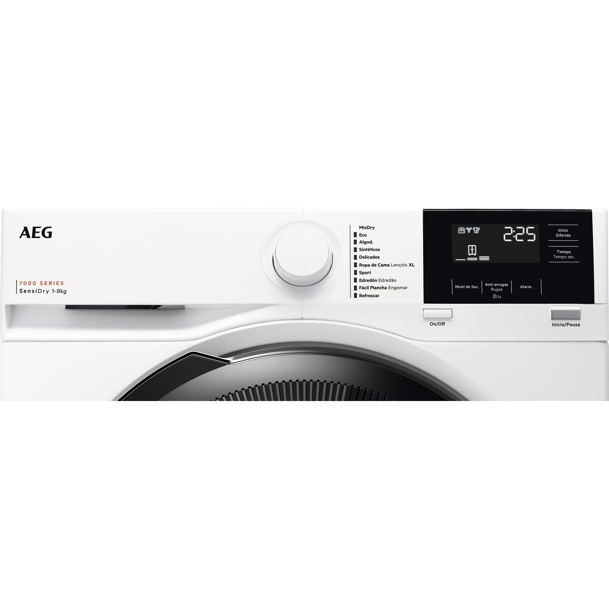 AEG TR718P4OB Secadora con Bomba de Calor 8 kg Serie 7000 SensiDry, Secado a Baja Temperatura, Sensor de Carga, Display Digital, Clase Energética D, Color Blanco
