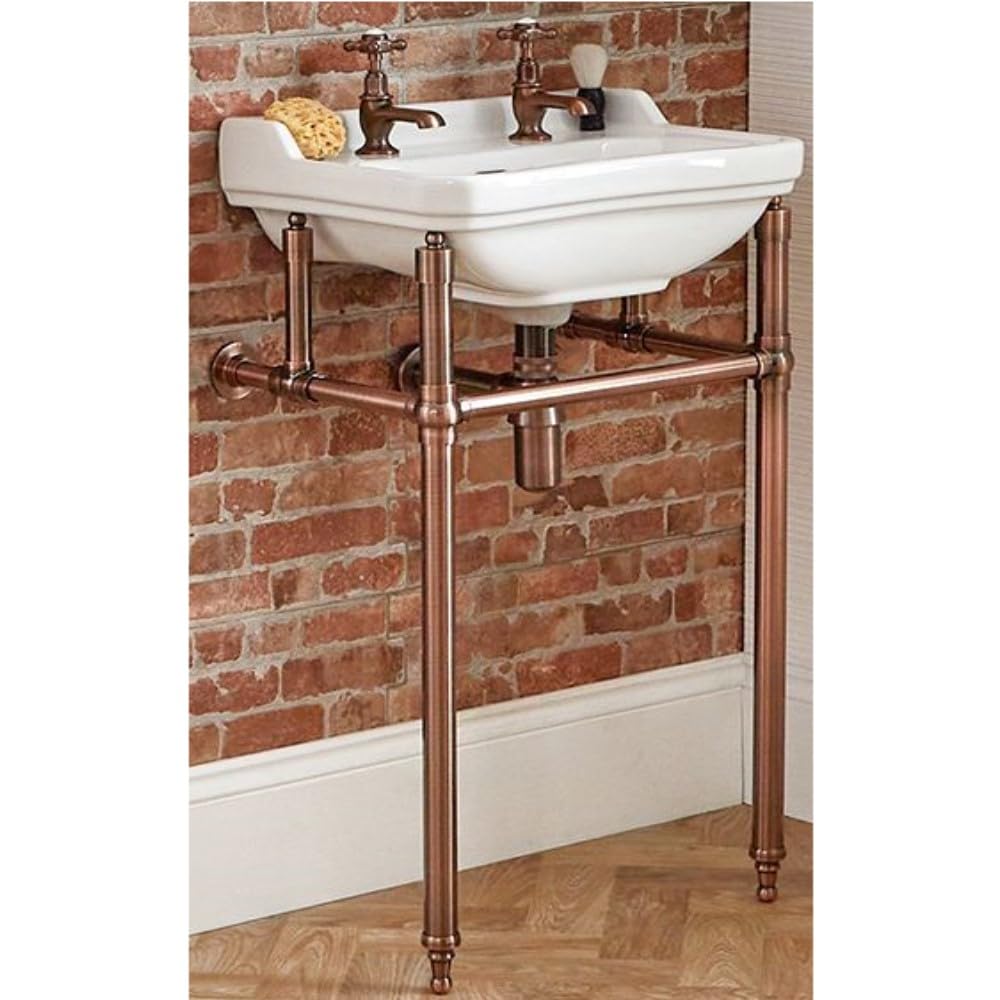 Milano Copper Richmond White Bathroom Basin Sink 2 Tap Holes Washstand - 500Mm X 350Mm